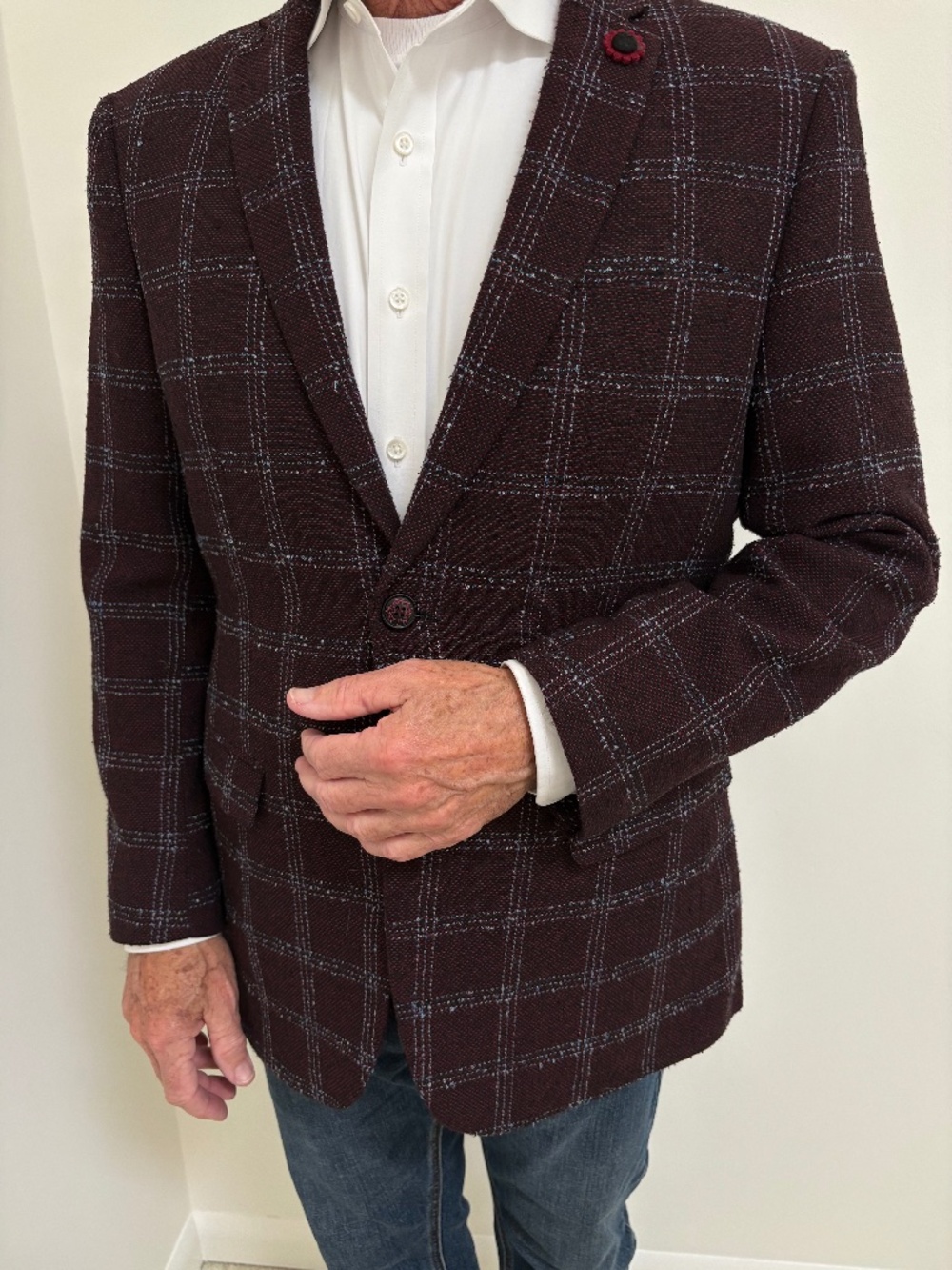 Lief Horsens Burgundy Check Tweed Blazer - 40R
